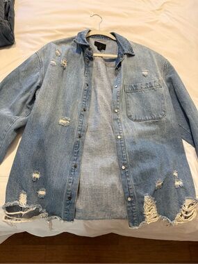 Forever 21 Light Blue Distressed Denim Jacket